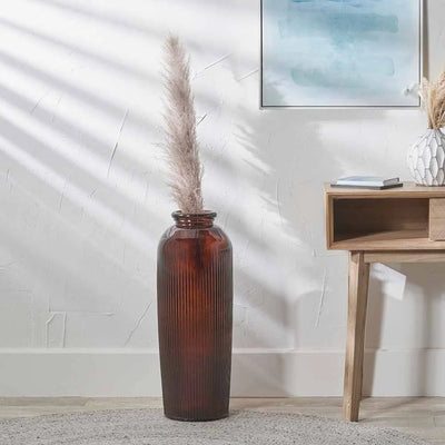 Pecan-Brown-Recycled-Glass-Ribbed-Vase-Tall_1