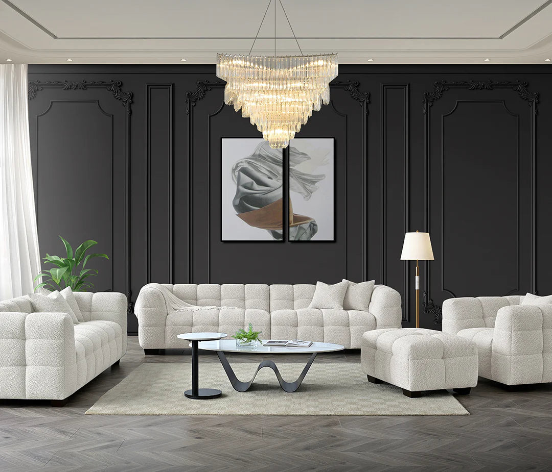 Tribeca Corner Group Sofa in Oatmeal Boucle Fabric