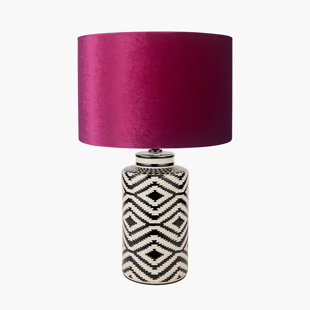 pacific-lifestyle-chirala-black-and-white-tall-ikat-ceramic-table-lamp-base-with-bow-40cm-raspberry-velvet-cylinder-lampshade_1