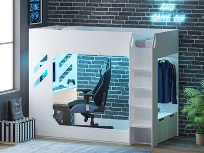 Recoil Shuttle LED Gaming High Sleeper Small Double White
