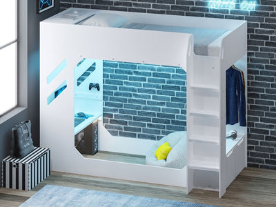 Recoil Shuttle LED Gaming High Sleeper Small Double White