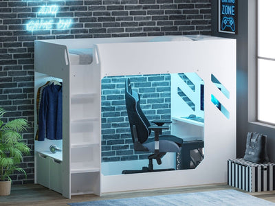 Recoil Shuttle LED Gaming High Sleeper Small Double White