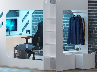 Recoil Shuttle LED Gaming High Sleeper Small Double White